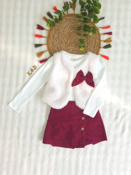 طقم بناتي سكورت برغندي